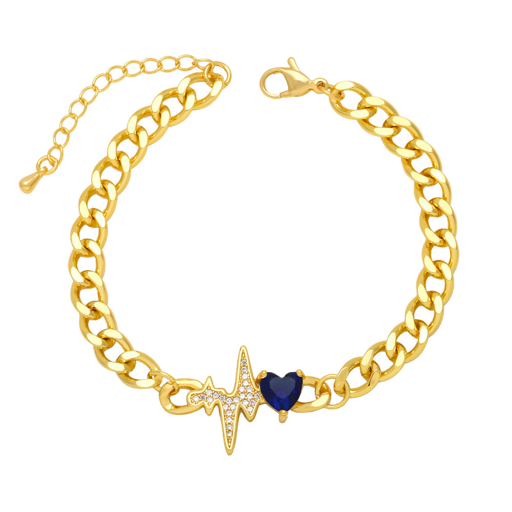 Fashion Electrocardiogram Heart Shape Copper Plating Inlay Zircon Bracelets 1 Piece