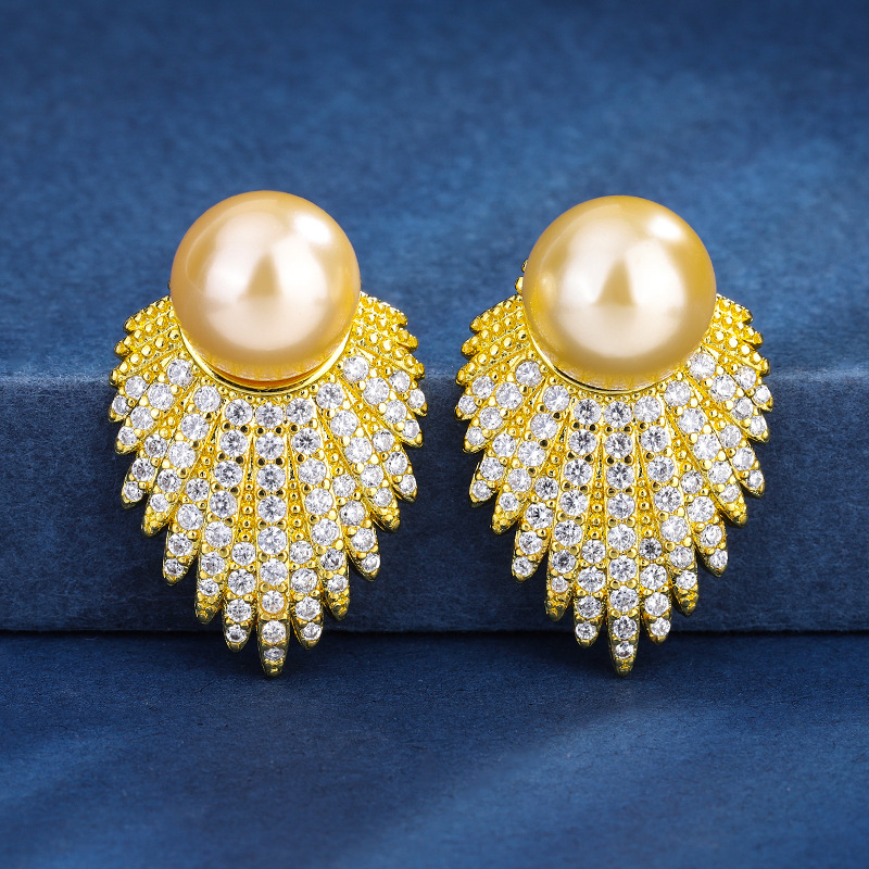 Zhuang Sheng joyas cobre inferior chapado en oro con incrustaciones de perlas fritillary coreano simple oro perla traje 12mm al por mayor