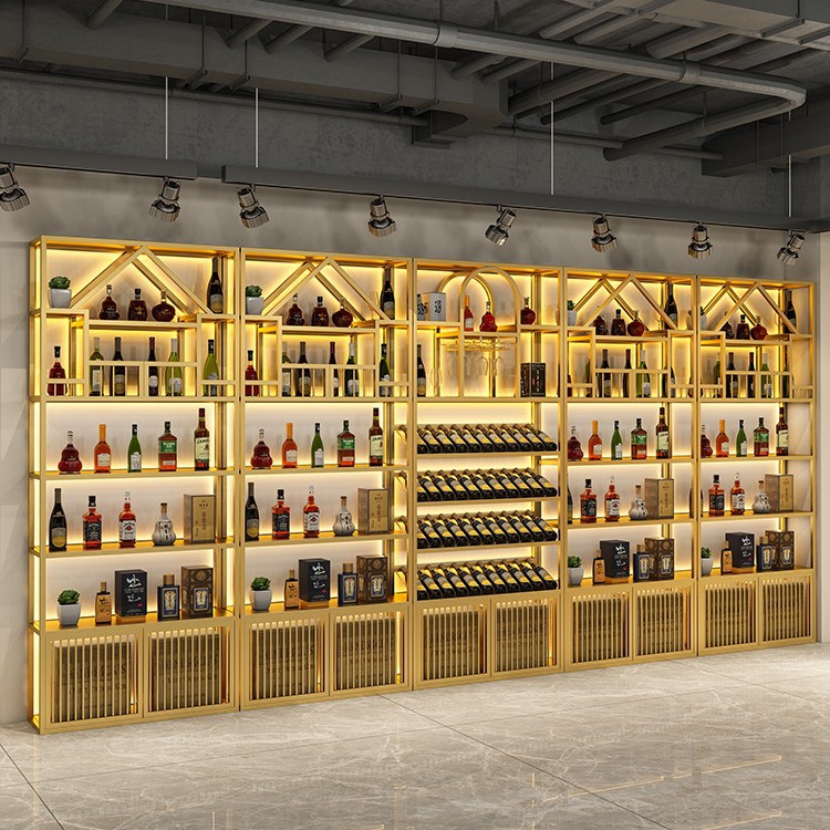 Red Wine Cabinet Display Cabinet Rack Bar Iron Wine Rack Wine Cabinet Industrial Style Wall-Mounted Luminous Floor-Standing Wine Cabinet Commercial