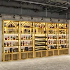 红酒柜展示柜架酒吧铁艺酒架酒柜工业风壁挂发光落地酒柜商用