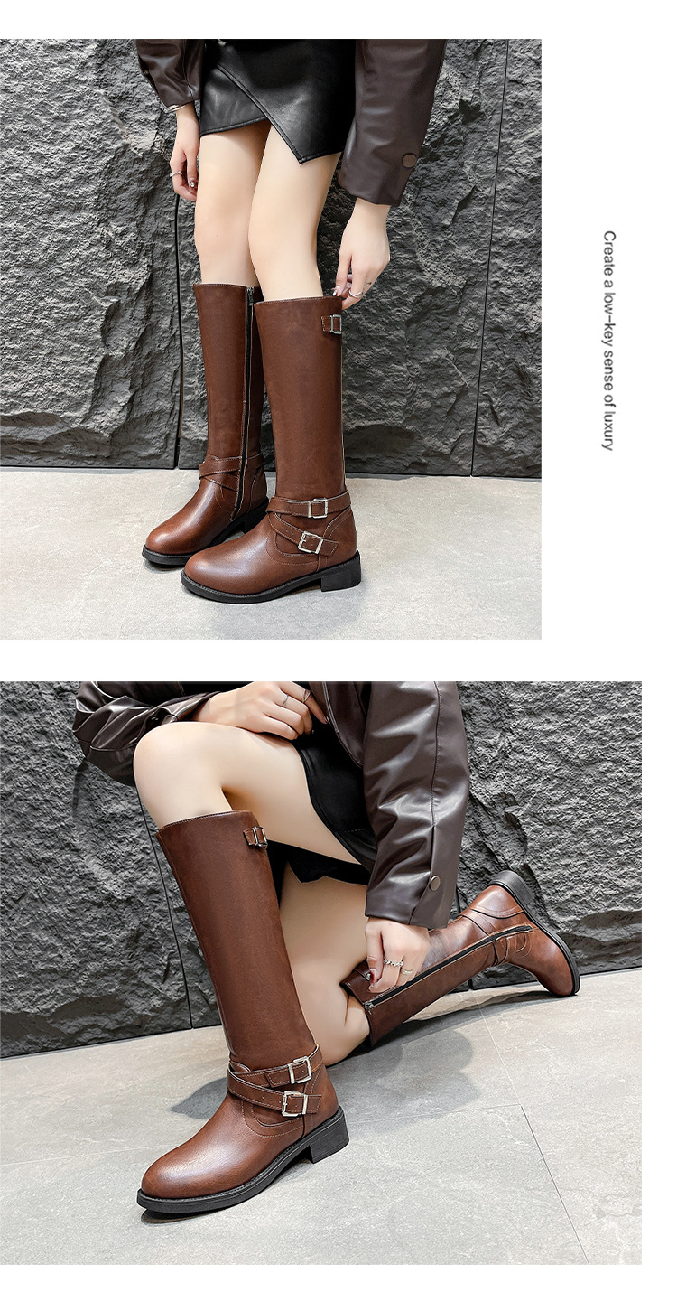 Retro Overknee Stiefel Mit Blockabsatz Für Damen Mit Schnalle_voghion.com