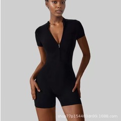 国境を越えたアマゾン欧米の夏のジッパー半袖ヨガ連体服女性ダンスフィットネスガードル運動連体