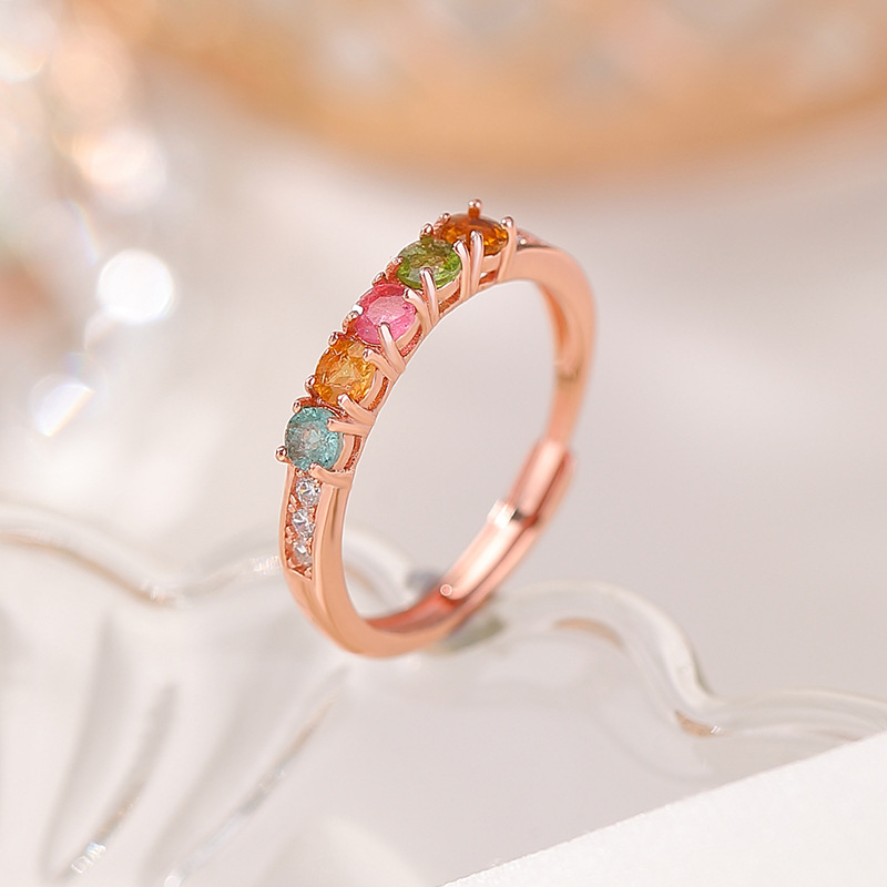 Vòng tay bạc S925 đính hạt tourmaline màu sắc, thiết kế hạt nai bạc phong thủy — Một mảnh (tourmaline màu ngẫu nhiên)