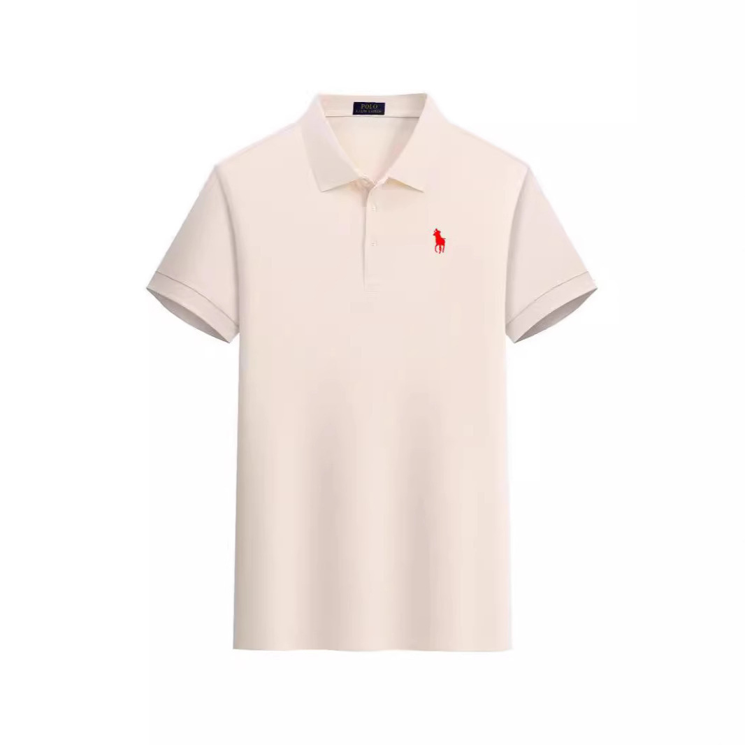 Cross-Border Hot Selling Tencel Cotton Raffia Hot Selling Men's Lapel Half-Sleeved Polo Shirt Accessible Luxury Brand Business Embroidered T-Shirt