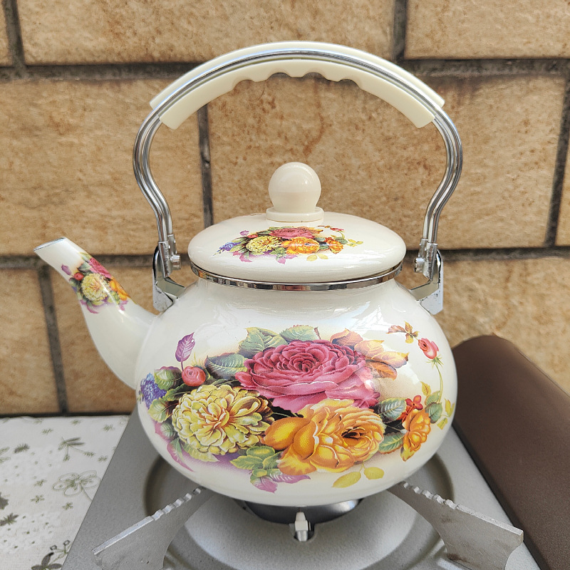 Espesor esmalte 2,4 l tetera hervidor de agua fría blanco abierto café leche tetera cocina de inducción fuego abierto universal