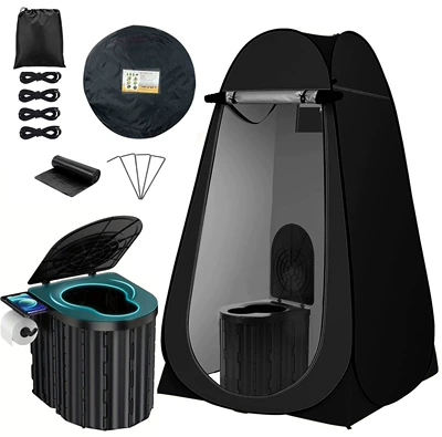for Camping, Long-Distance Travel, Highway | Kempinq və səyahət - single-heightened-toilet-black-tent-including-curing-agent-garbage-bag