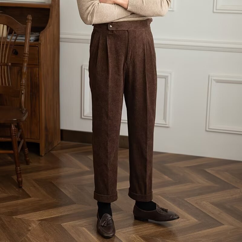 Corduroy Italian Naples Straight High Waist Casual Pants Men's British Retro Autumn and Winter Trendy Pants Men Corduroy Italian Naples Straight High Waist Casual Pants Men's British Retro Autumn and Winter Trendy Pants Men