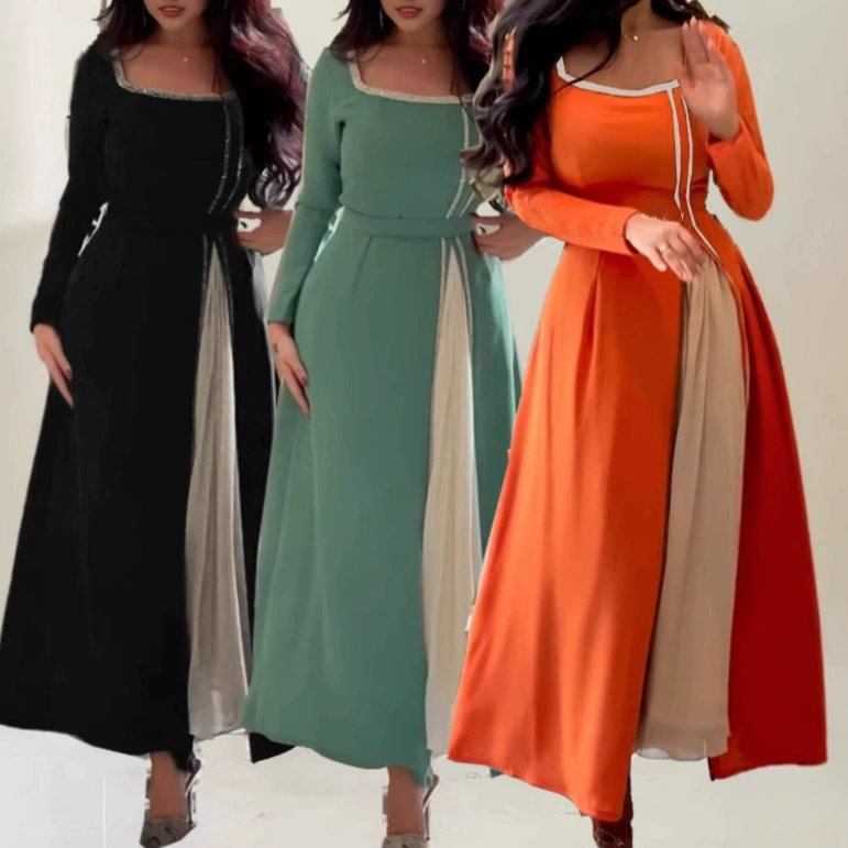 Европа, Америка и Ближний Восток трансграничные амазонки женские сшитые темпераментные платья осень новые дубайские халаты