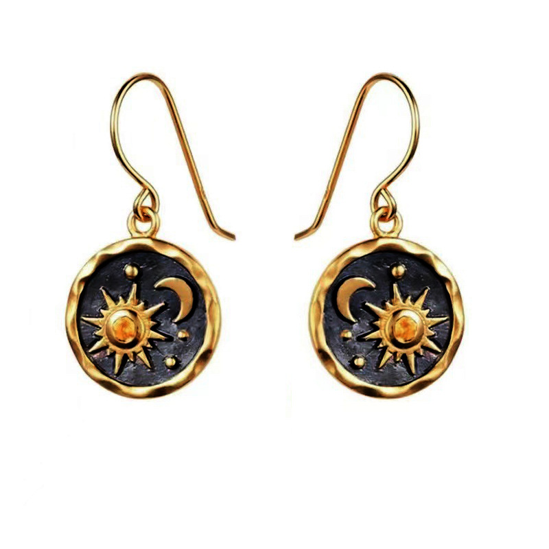 Retro Round Sun Moon Alloy Plating Artificial Gemstones Womenu0027S Earrings Necklace