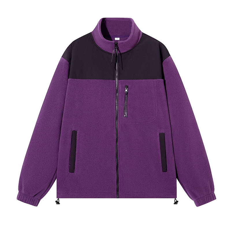 Warm and thick fleece jacket for men, with side zipper decoration, stand-up collar, and fleece lining