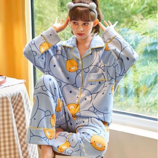 Pijamas de Primavera y Otoño para Mujer, Conjunto de Dos Piezas Informal de Manga Larga, Nuevo Modelo 2025, Conjunto de Cárdigan para el Hogar para Otoño e Invierno