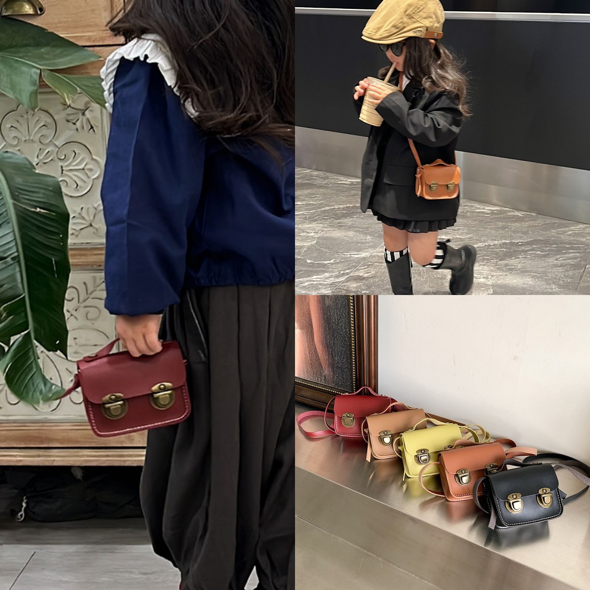 Children's One Shoulder Small Bag, Western Style Crossbody Bag Accessories Bag, 2023 New Girl Retro Trendy Soft Leather Small Square Bag