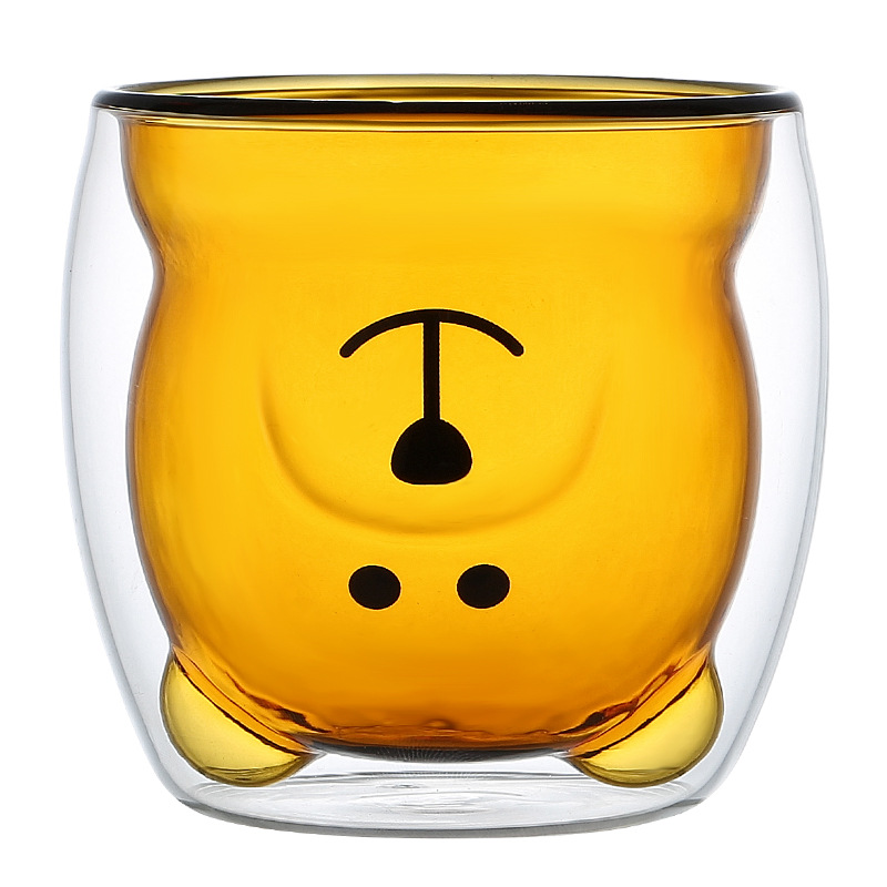 Taza de vidrio de borosilicato de doble capa, diseño de oso lindo, ideal para leche, café, jugos y bebidas frías o calientes