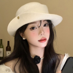 赫本风优雅礼帽女秋冬法式复古优雅气质卷边贝雷帽名媛千金风帽子