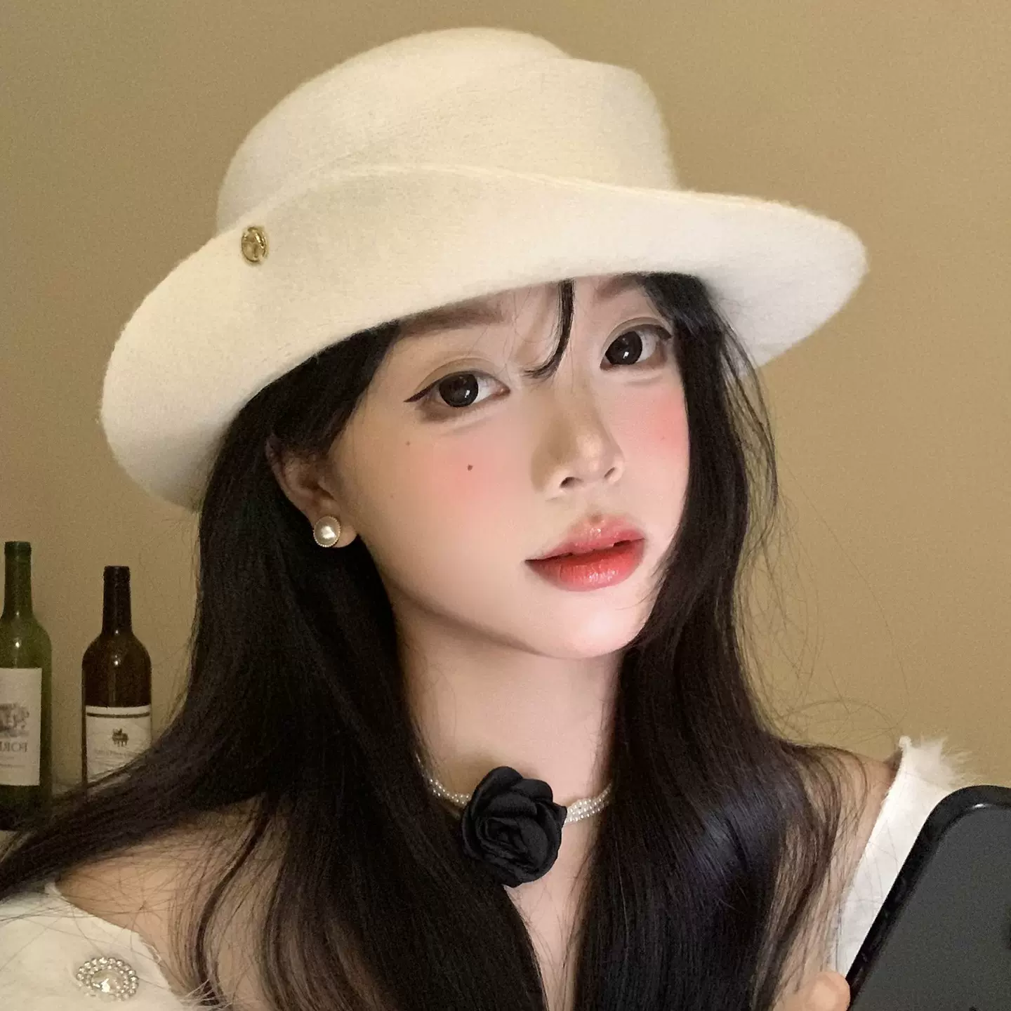 赫本风优雅礼帽女秋冬法式复古优雅气质卷边贝雷帽名媛千金风帽子