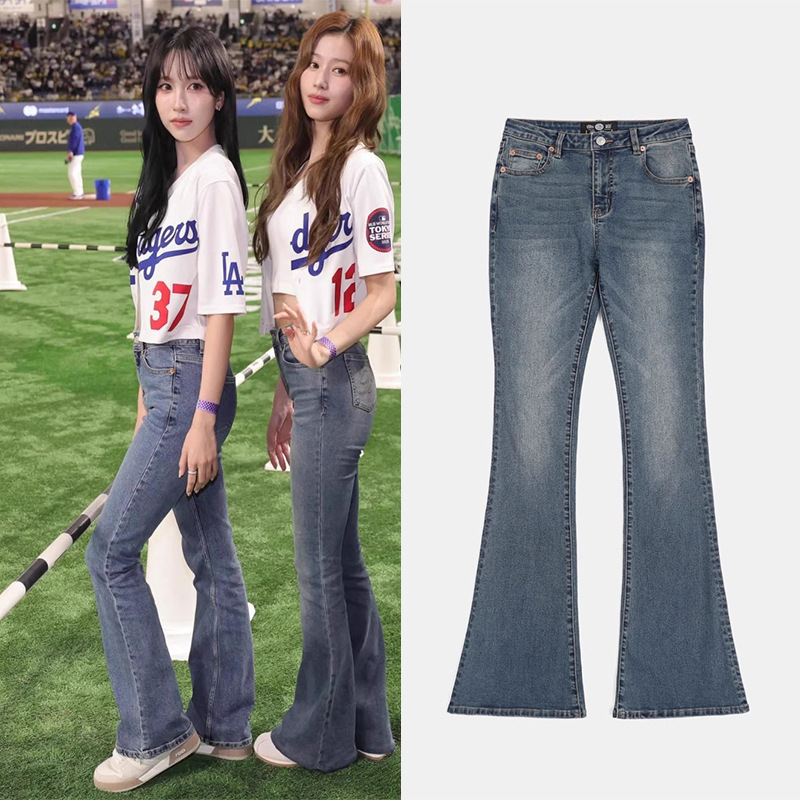 Badblood's Same Style American Retro Sana Bootcut Jeans Sexy Slim Low-Waisted Bell-Bottom Pants