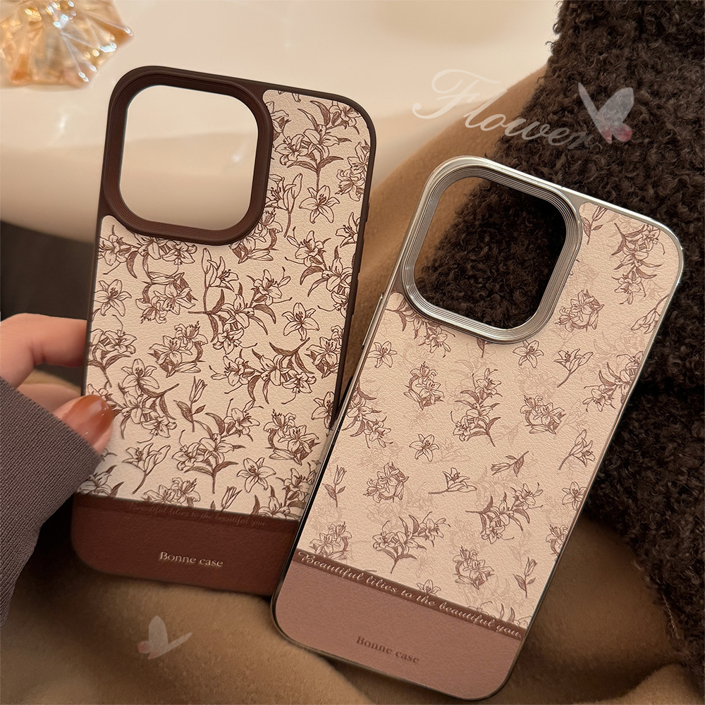 ins素描花朵苹果16手机壳14pro max皮质15适用iPhone13复古11硬套