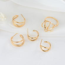 众兴新品14K保金色戒指耳环饰品套装 diy几何个性简约戒指耳环