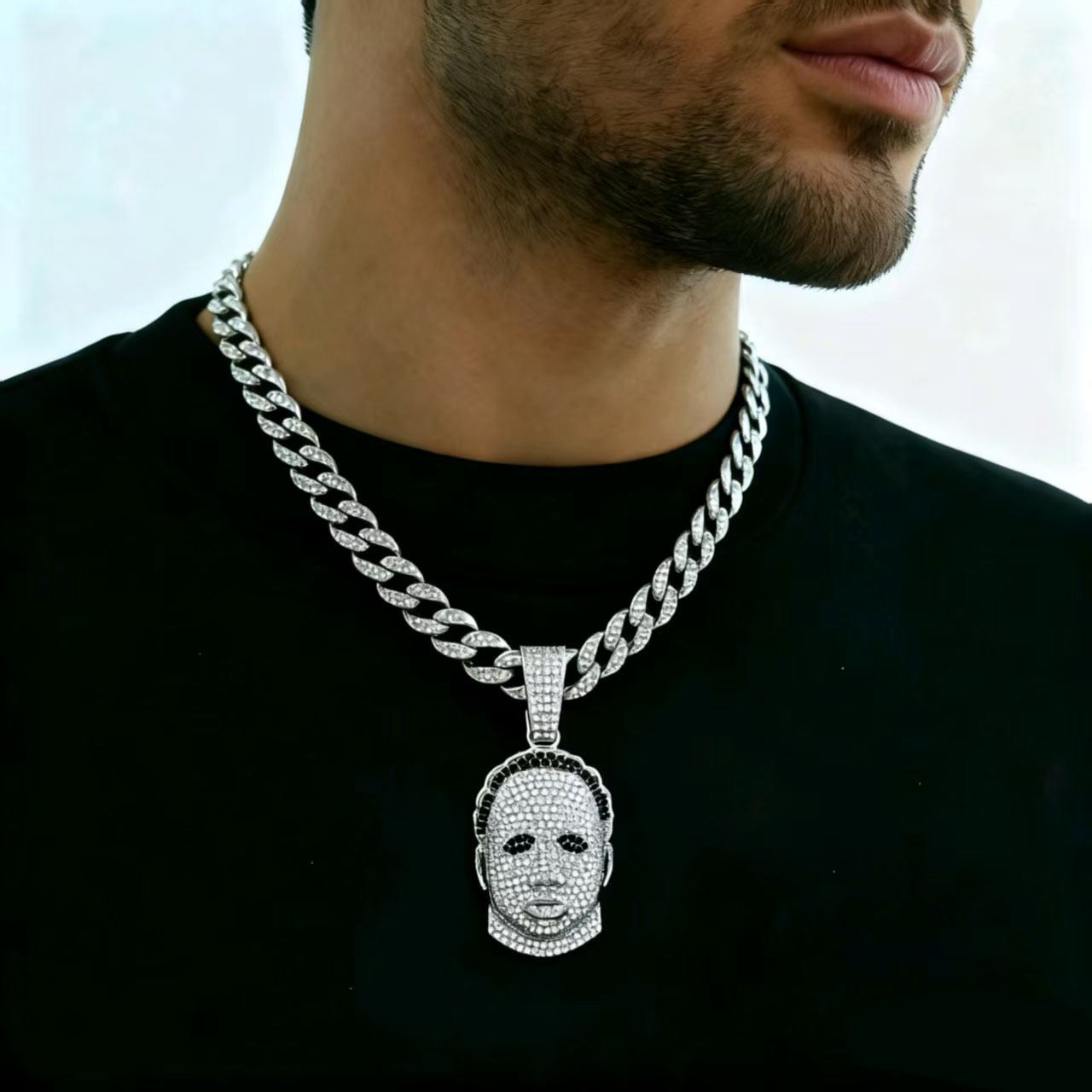 Hip hop rapero europeo y americano avatar de dibujos animados hip exagerado joyería de diamantes máscara colgante collar cadena cubana