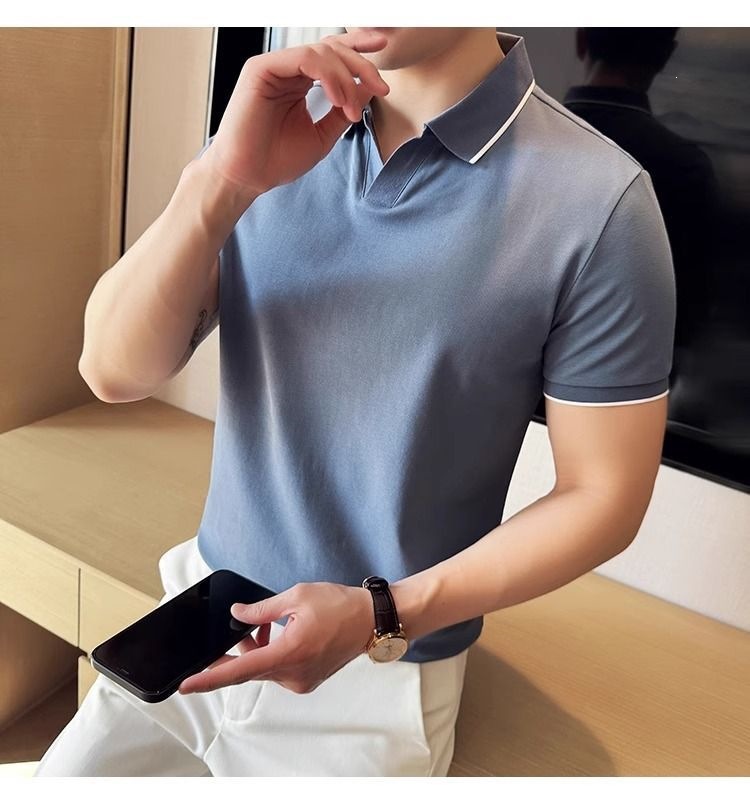 Áo Polo Nam Cổ Bẻ Vải Lụa Băng Mát Mùa Hè Tay Ngắn — màu đen, Cao bồi xanh, màu trắng chi tiết 17