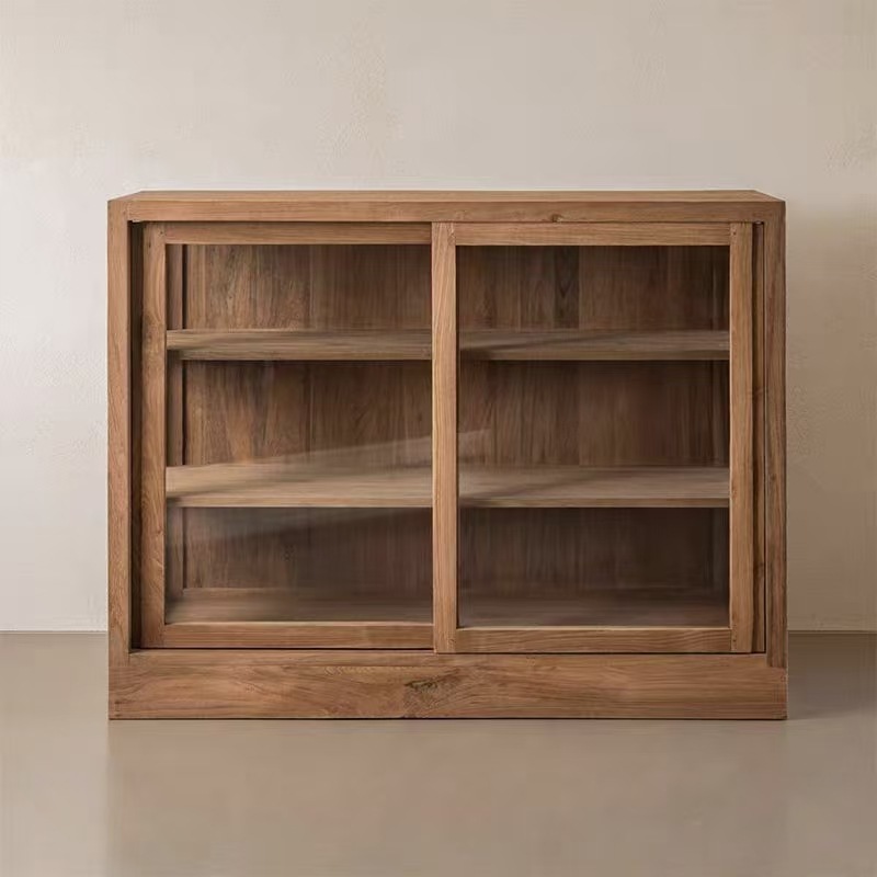 Wabi-Sabi Style Old Elm Sideboard Solid Wood Wall Storage Cabinet Living Room Storage Storage Cabinet B&B Restaurant Glass Cabinet