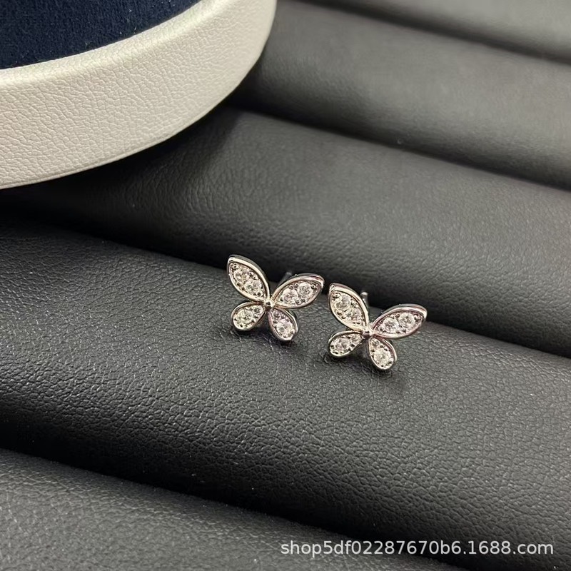 高版格拉胡精工流苏蝴蝶结耳吊耳钉女镀白金轻奢小众耳环高级感耳|undefined
