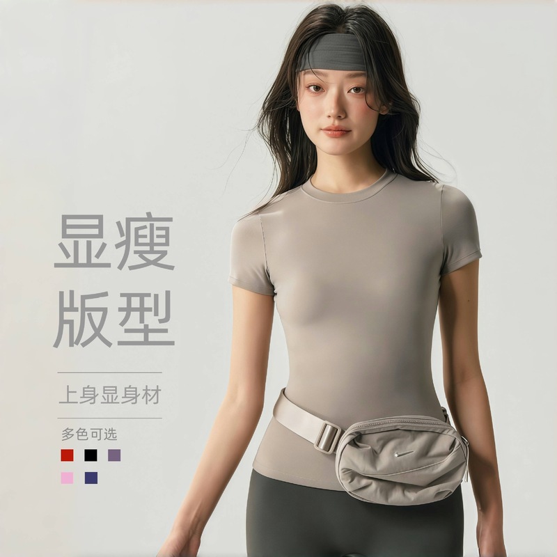 运动休闲短袖女速干紧身瑜伽服跑步健身上衣修身瑜伽圆领纯色t恤|undefined