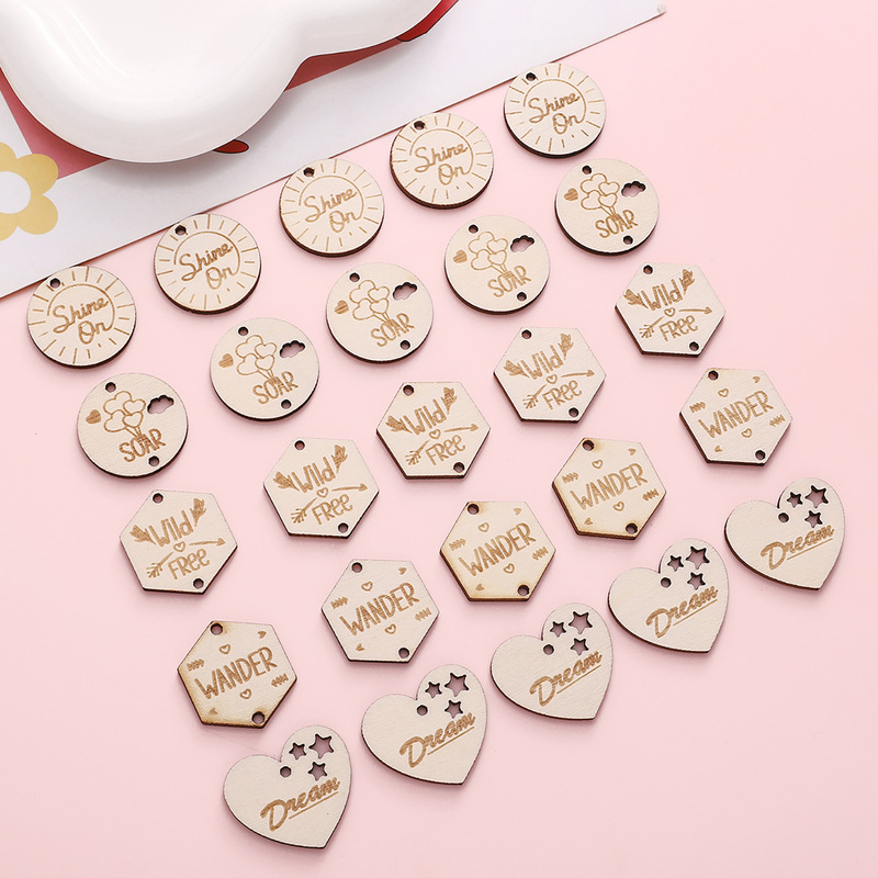 Simple Retro Wooden Round Leaf Heart-shaped Pendant Handmade DIY Jewelry Accessories Making Christmas Hanging Decoration Material