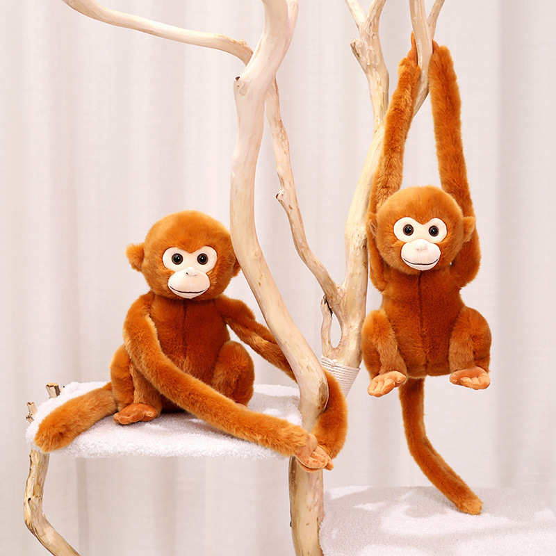 Simulación lindo mono juguete de peluche oro mono muñeca de brazo largo cortina de monos atar muñecas colgantes accesorios de fotografía