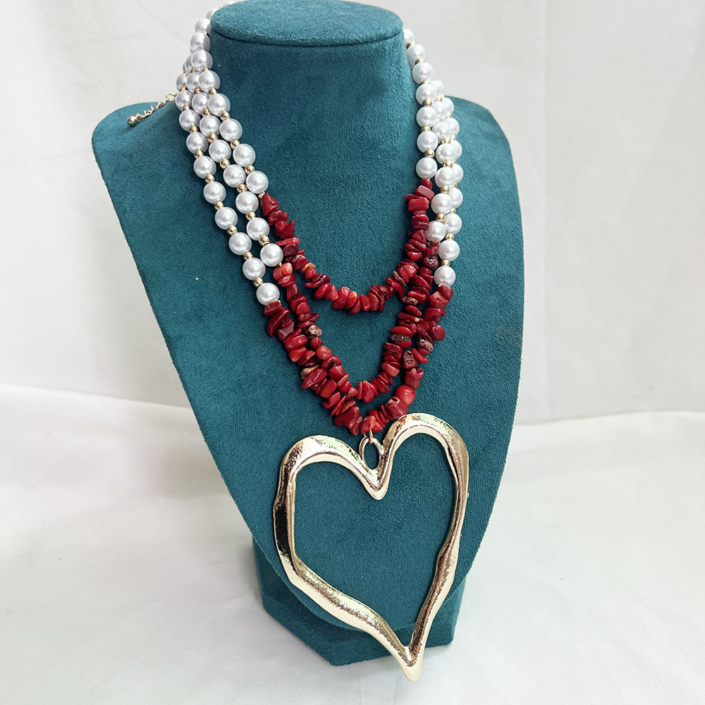 85g Weight Alloy Pendant Material Three Layer Necklace Classification Imitation Pearl Chain Material Beaded Chain Chain Type 1 Piece Quantity Casual, Party Occasion Imitation Pearl, Alloy Material Heart Shape Pattern Unisex Gender Exaggerated, Streetwear Style Exaggerated Streetwear Heart Shape Imitation Pearl Alloy Beaded Chain Statement Necklaces Wholesale 4