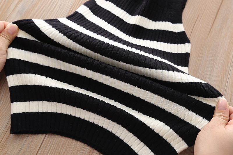 Mädchen Pullover Kleid 2021 Herbst/Winter Neue Modische Französisch Streifen Gestrickte Rock Zwei Stück Set_voghion.com