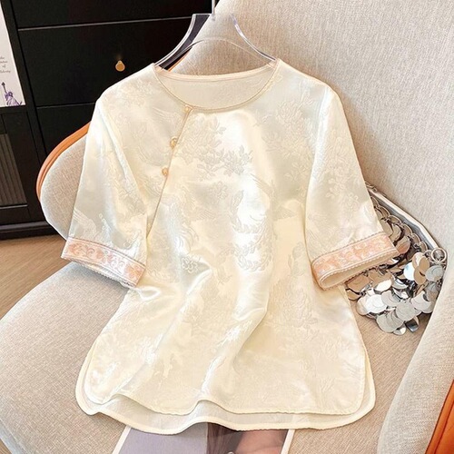 Spring, new Chinese style, solid color base shirt, fashionable and all-matching women's short-sleeved 2026 inner top, fashionable temperament