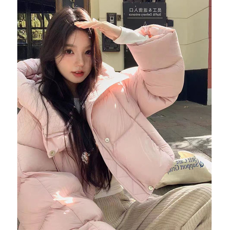 2025羽绒棉服女短款冬季新款时尚洋气保暖宽松面包服咖色连帽外套|undefined