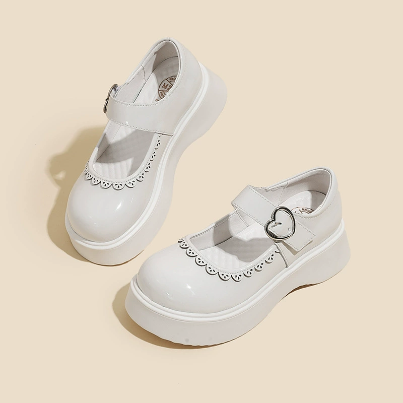 Platform Mary Jane Shoes, Women's Eco-Leather, Heart Buckle Strap, Sizes 34–39