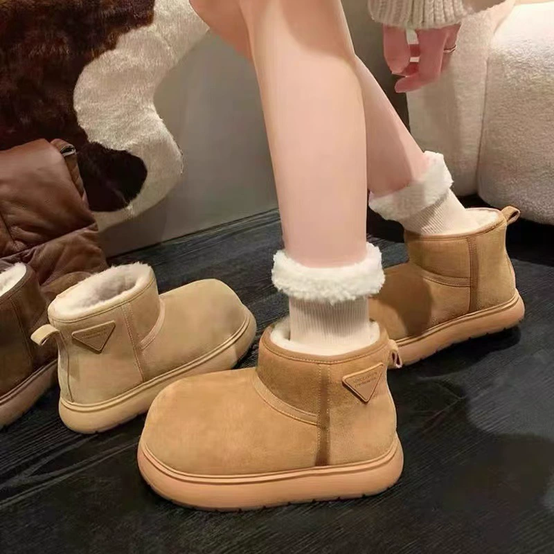 Женские зимние сапоги Kapibala на толстой подошве с широким носком, новая модель 2025 года, на флисовой подкладке, утолщенные, без застежек, нескользящие короткие сапоги.