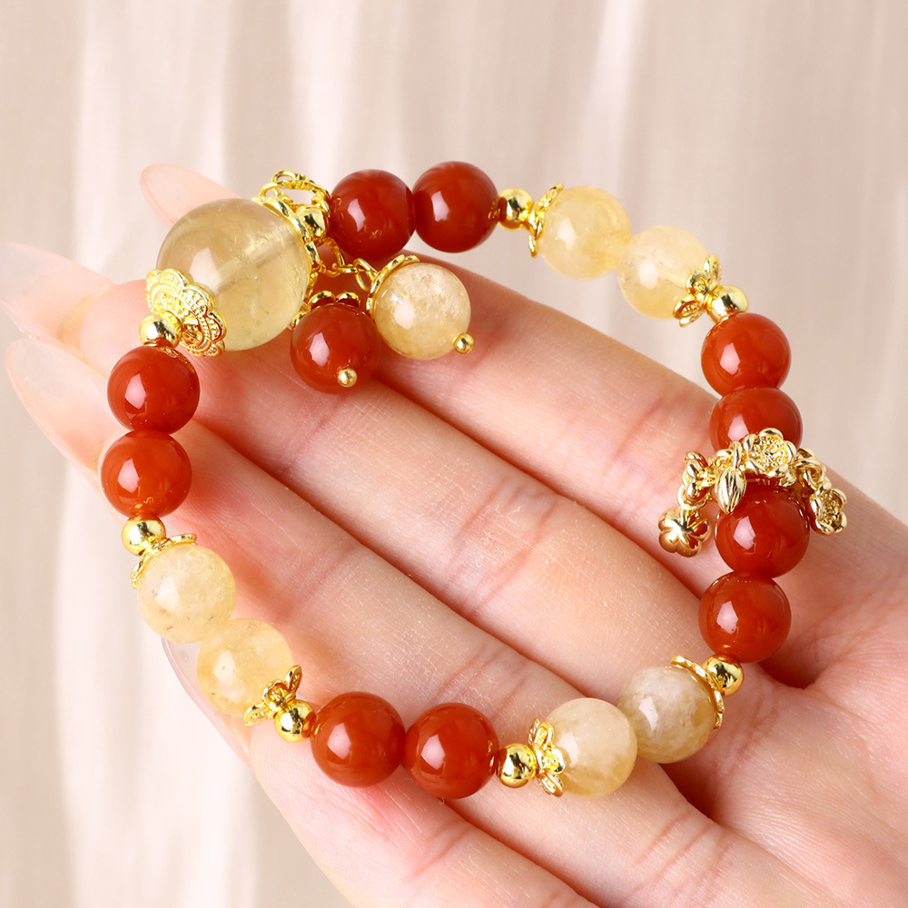 Ágata rojo natural cristal amarillo color de brazalete 8mm cuentas pulsera de anillo nuevo estilo chino joyas de ágata al por mayor