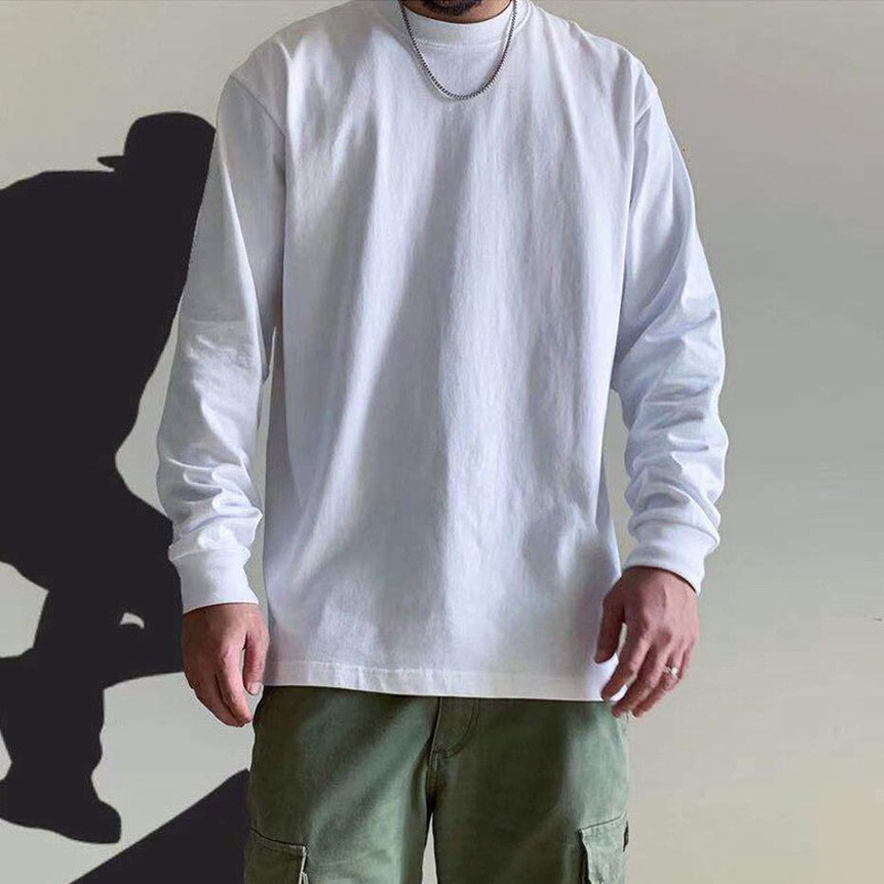 West Coast loose solid color European and American oversizedT T-shirt cotton heavy small neckline T-shirt long sleeve bottoming shirt