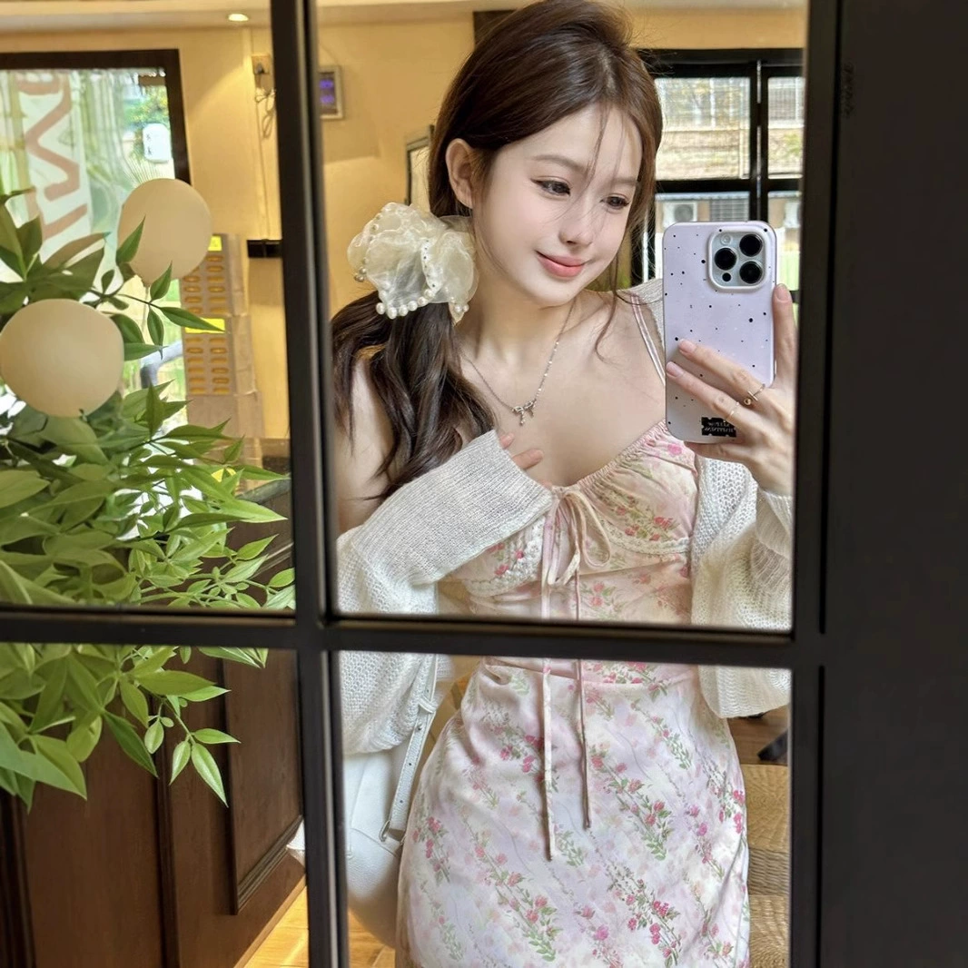 Чай-перерыв французское цветочное платье платье женское 2024 весна лето новое кружево сшивание сладкая темпераментная длинная юбка