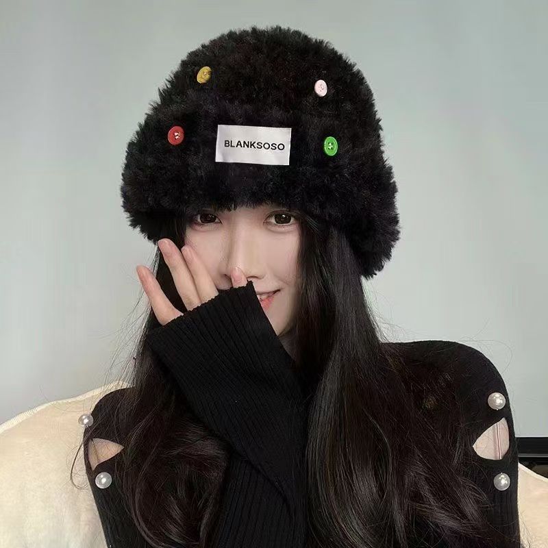 可爱小熊毛线帽女秋冬季韩版显脸小保暖针织帽大头围护耳毛绒帽子|undefined