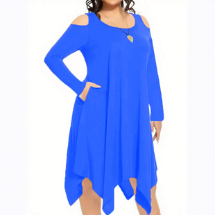 European and American Amazon Specializes in Slimming and Fashionable Irregular Design Waist-Cinching Long-Sleeved Plus Size Dresses