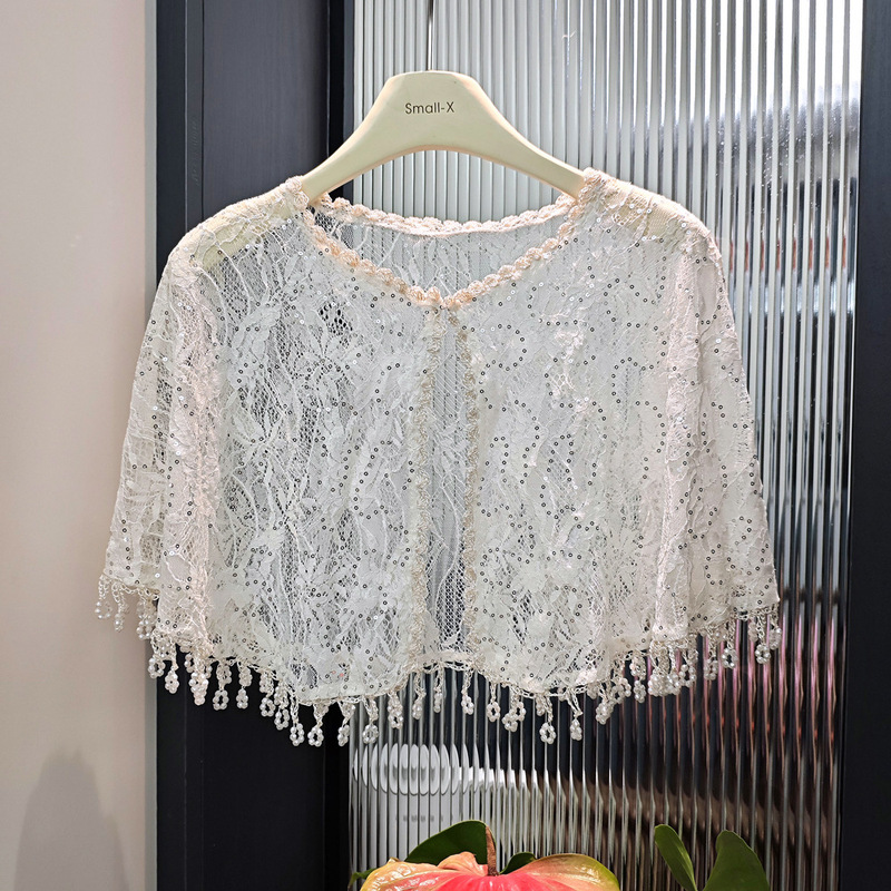 Cape Sequin Trendy Cheongsam Shawl Summer Women's Outerwear Stylish with Skirt Sun Protection Cardigan Lace Short Top Cape Sequin Trendy Cheongsam Shawl Summer Women's Outerwear Stylish with Skirt Sun Protection Cardigan Lace Short Top