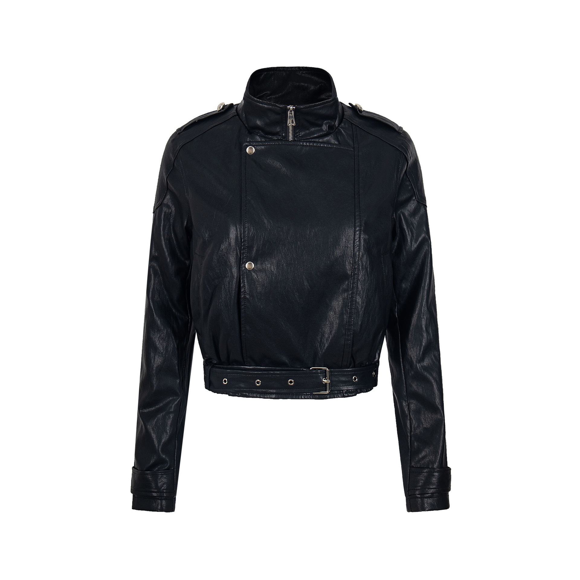 2025 New Autumn and Winter American Sexy Black Motorcycle Style Pu Leather Jacket Short Stand Collar Zipper Jacket Top