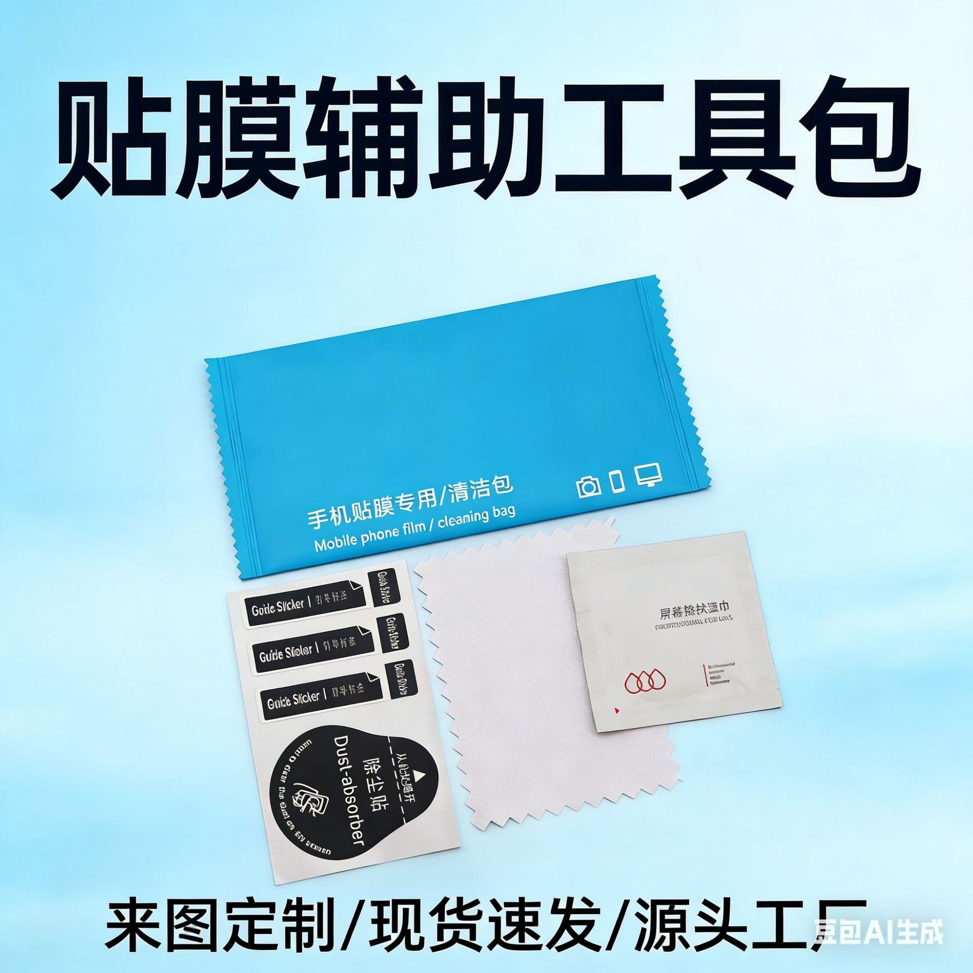 手机电脑钢化膜屏幕贴膜辅助工具包擦拭布干湿酒精包清洁布除尘贴