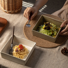 蒔繪金繕日式6英寸方缽碗盤家用方盤沙拉湯盤吃飯碗湯碗粗陶餐具