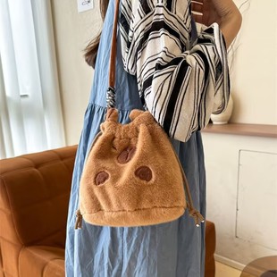Internet-Famous Animal Cute Plush Bag Cartoon Capybara Drawstring Storage Bag Fresh and Sweet Single Shoulder Crossbody Bag