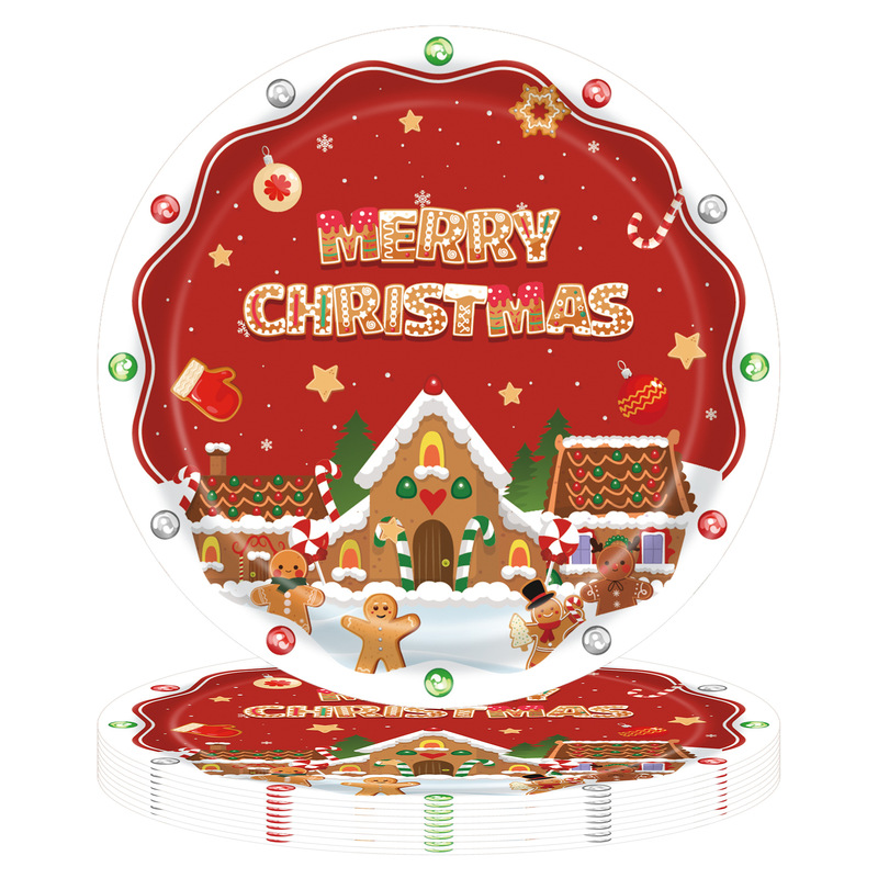 新しいクリスマスのテーマの使い捨て紙コップのティッシュのクリスマスの紙皿のテーブルクロスはクリスマスのパーティーの食器を飾ります。|undefined