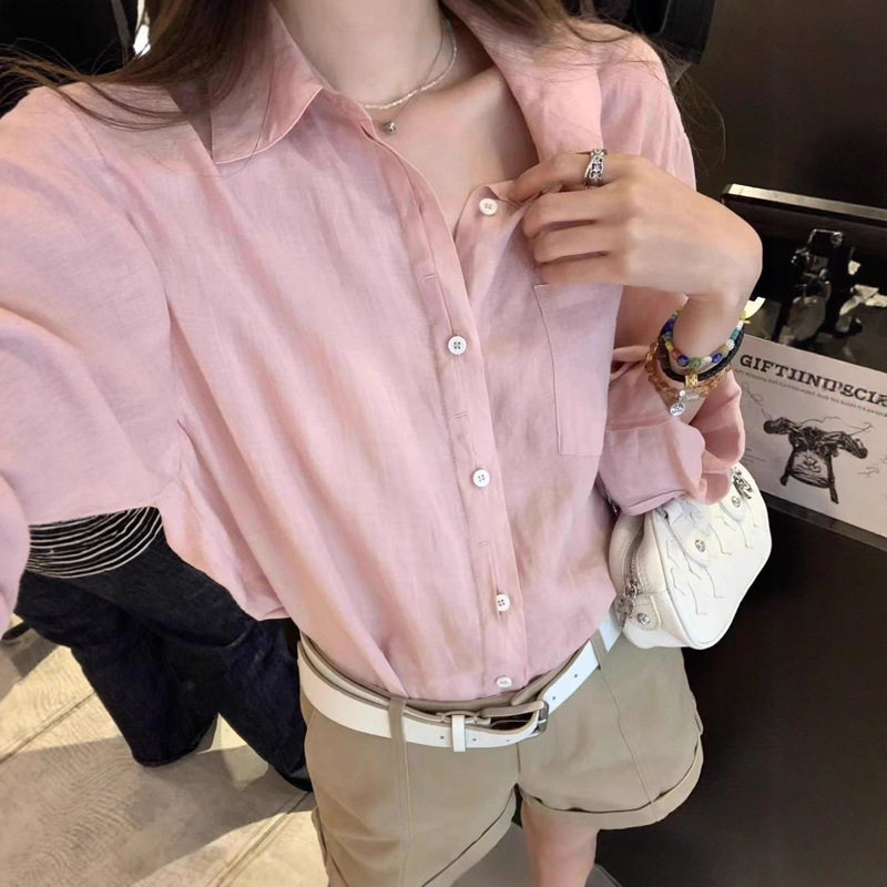 2025 New Product Osaka Private Server Laqian Full Ramie Texture Shirt Women's Summer and Autumn