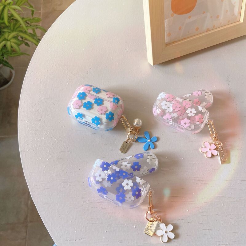 Foreign trade transparent glitter flower suitable for airpods pro protective case 3 soft new Apple 2 generation standing earphone case