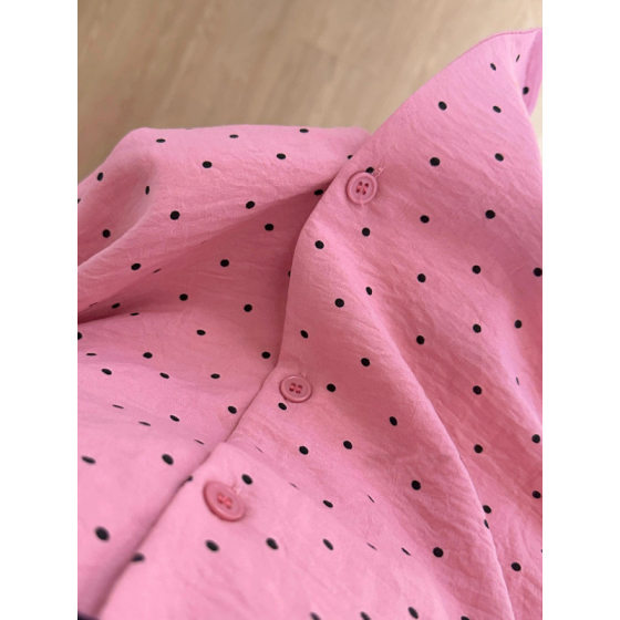 Sexy Splicing Lace Edge Polka Dot Lapel Pajamas Women's Summer New Short-Sleeved Trousers Home Wear Suit Spring and Autumn