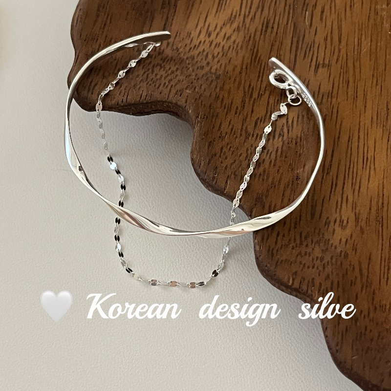 韓國小巧淑女氣質風銀飾品 S925純銀扭結雙層手鐲女疊戴高級ins風